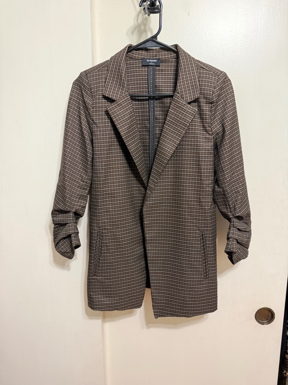 Workshop Republic Clothing Brown Plaid Long Blazer